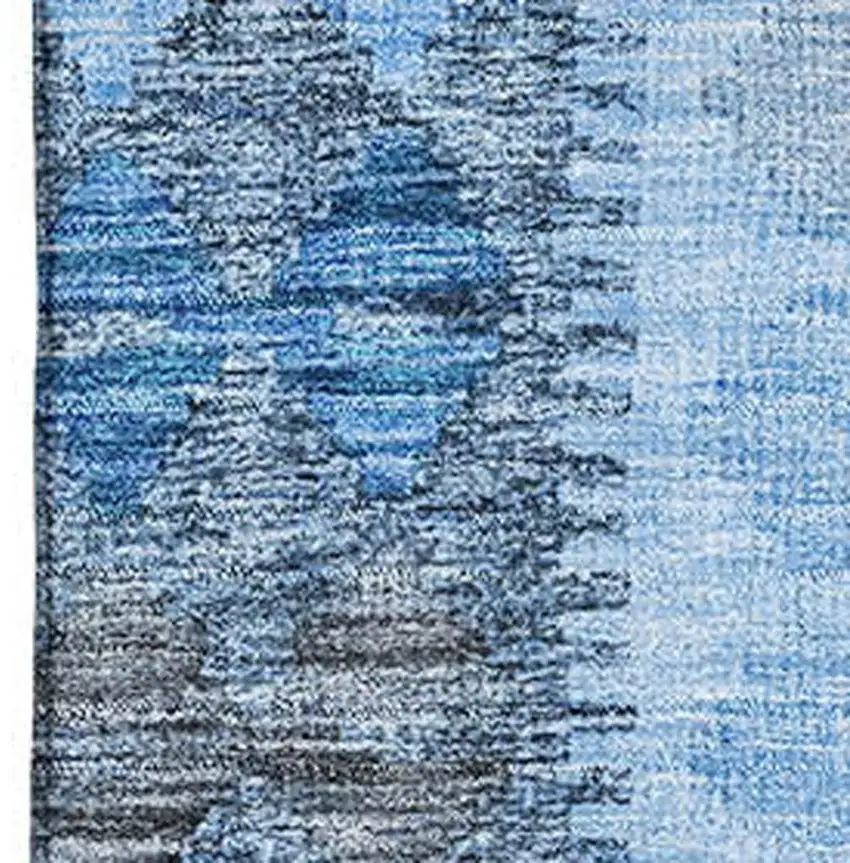 Navy Blue Gray And Silver Geometric Washable Area Rug With UV Protection Photo 2