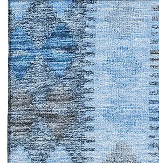 Navy Blue Gray And Silver Geometric Washable Area Rug With UV Protection Photo 3