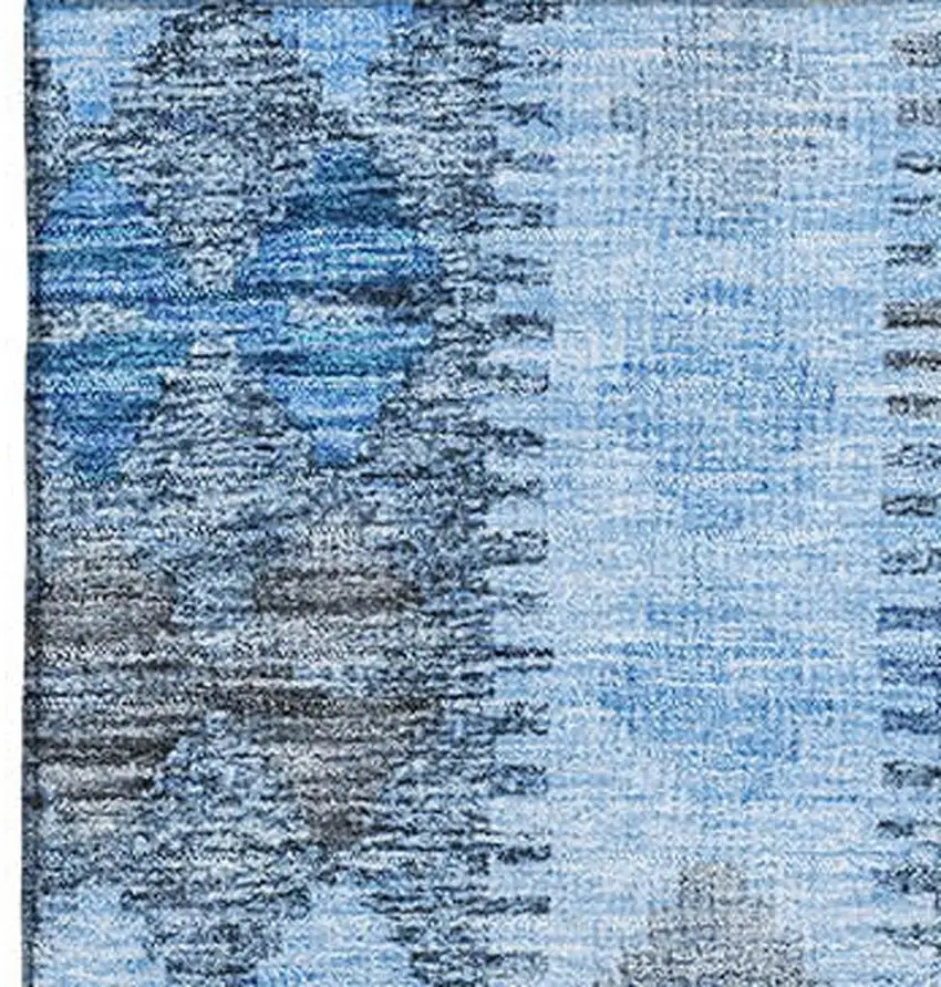 Navy Blue Gray And Silver Geometric Washable Area Rug With UV Protection Photo 3