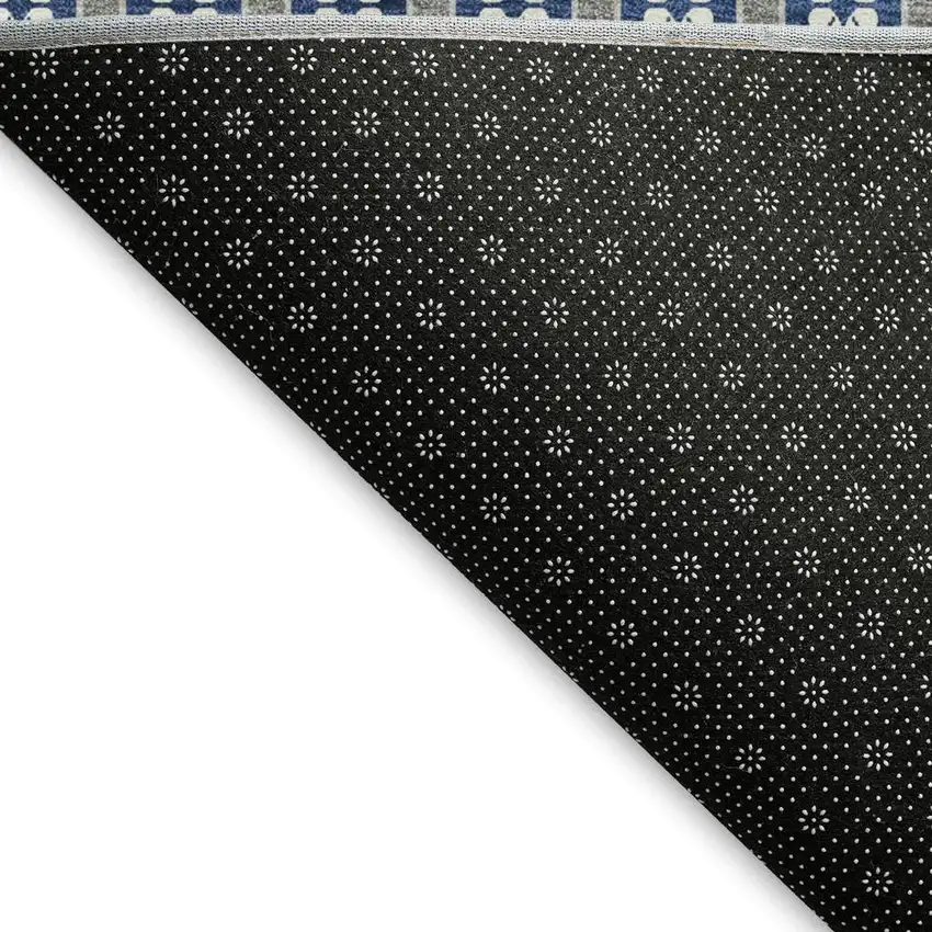 Navy Blue Gray And Silver Geometric Washable Area Rug With UV Protection Photo 2