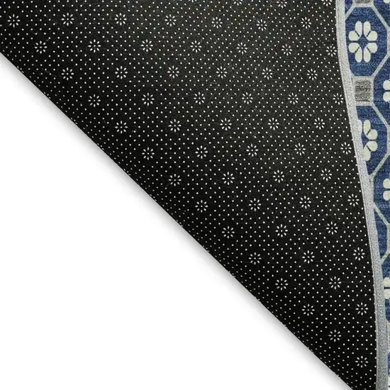 Navy Blue Gray And Silver Geometric Washable Area Rug With UV Protection Photo 2