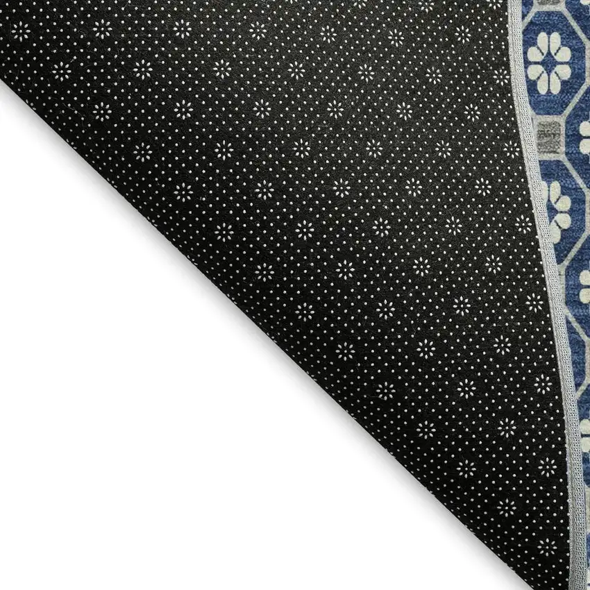 Navy Blue Gray And Silver Geometric Washable Area Rug With UV Protection Photo 2