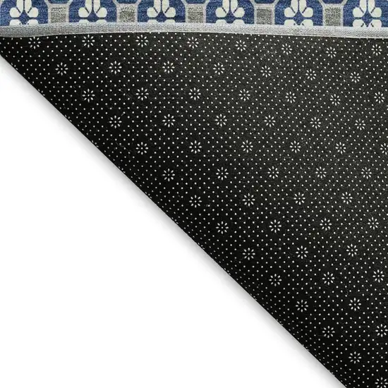 Navy Blue Gray And Silver Geometric Washable Area Rug With UV Protection Photo 2