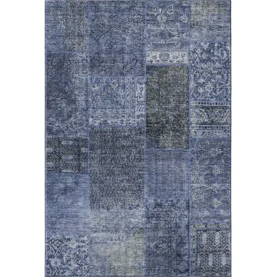 Navy Blue Gray And Silver Patchwork Washable Area Rug With UV Protection Photo 4