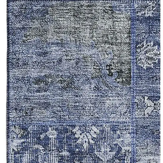 Navy Blue Gray And Silver Patchwork Washable Area Rug With UV Protection Photo 5