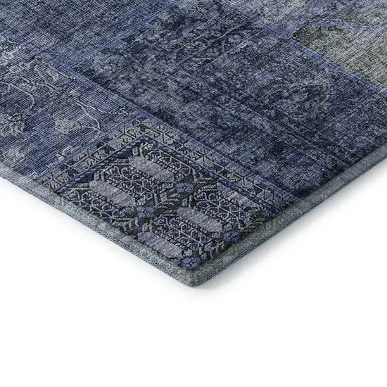 Navy Blue Gray And Silver Patchwork Washable Area Rug With UV Protection Photo 9