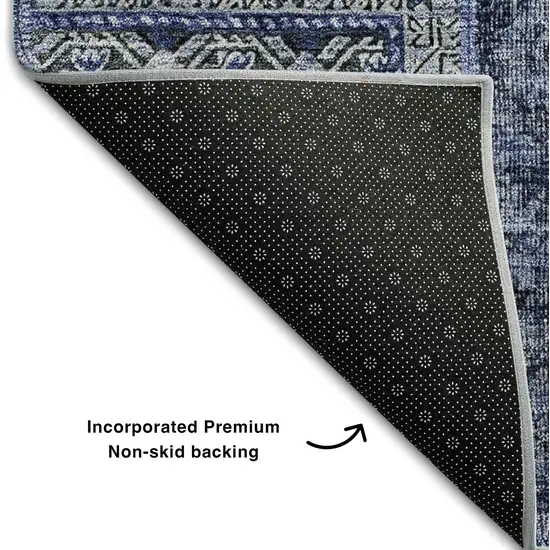 Navy Blue Gray And Silver Patchwork Washable Area Rug With UV Protection Photo 6