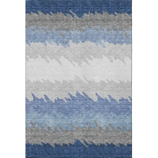 Navy Blue Gray And Silver Striped Washable Area Rug With UV Protection Photo 4