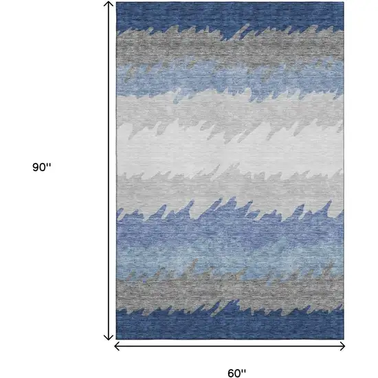Navy Blue Gray And Silver Striped Washable Area Rug With UV Protection Photo 3