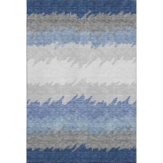 Navy Blue Gray And Silver Striped Washable Area Rug With UV Protection Photo 1