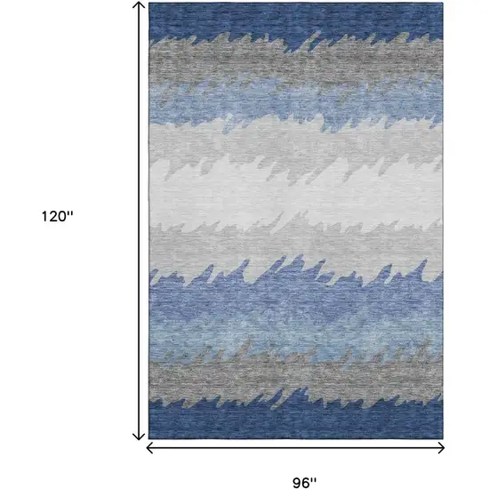 Navy Blue Gray And Silver Striped Washable Area Rug With UV Protection Photo 3