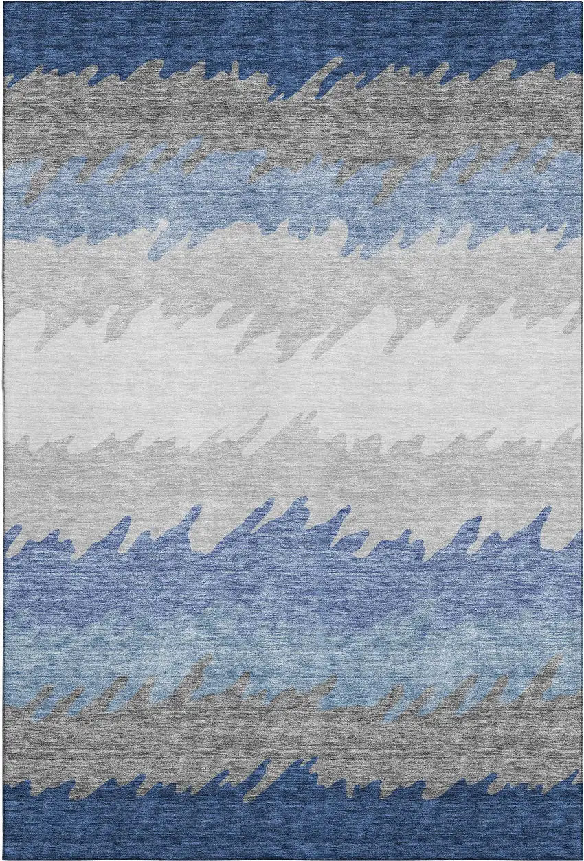 Navy Blue Gray And Silver Striped Washable Area Rug With UV Protection Photo 2