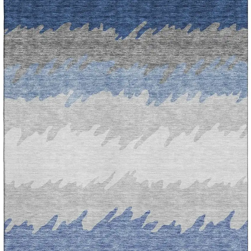 Navy Blue Gray And Silver Striped Washable Area Rug With UV Protection Photo 4