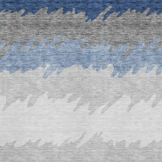 Navy Blue Gray And Silver Striped Washable Area Rug With UV Protection Photo 3