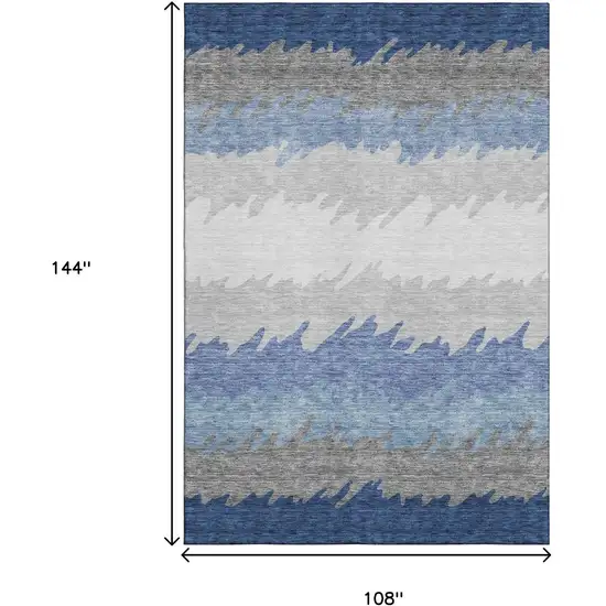 Navy Blue Gray And Silver Striped Washable Area Rug With UV Protection Photo 3