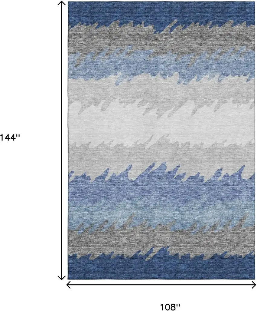 Navy Blue Gray And Silver Striped Washable Area Rug With UV Protection Photo 3