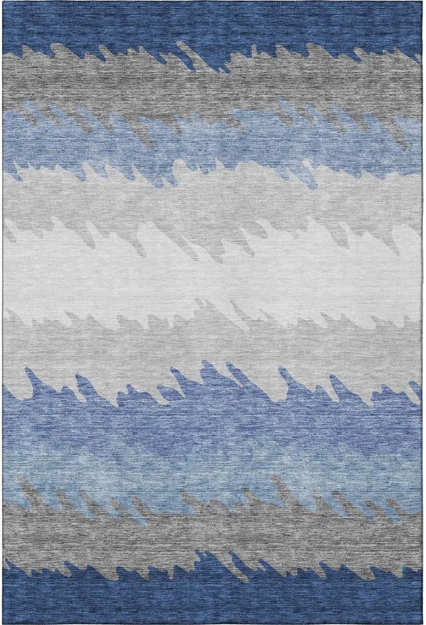 Navy Blue Gray And Silver Striped Washable Area Rug With UV Protection Photo 4