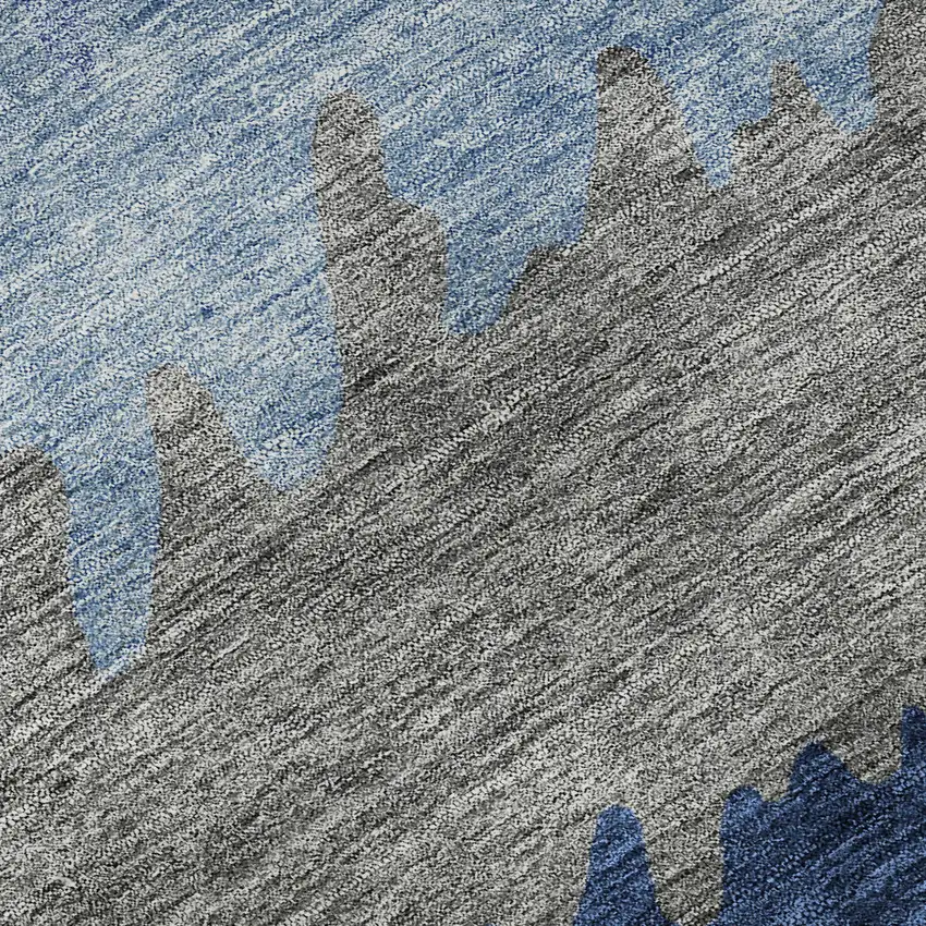 Navy Blue Gray And Silver Striped Washable Area Rug With UV Protection Photo 9