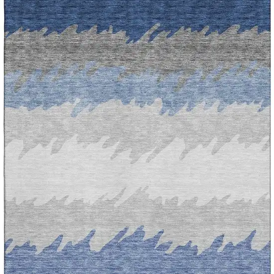 Navy Blue Gray And Silver Striped Washable Area Rug With UV Protection Photo 3