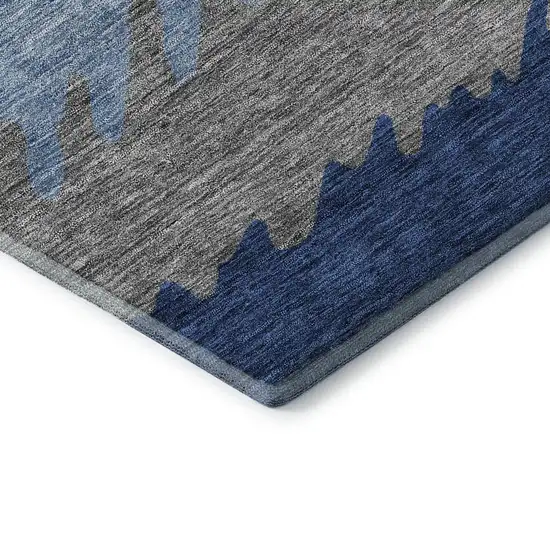 Navy Blue Gray And Silver Striped Washable Area Rug With UV Protection Photo 8