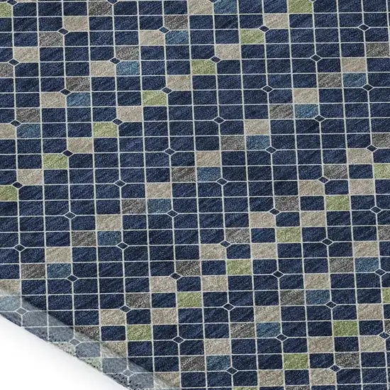 Navy Blue Gray And Silver Striped Washable Area Rug With UV Protection Photo 2