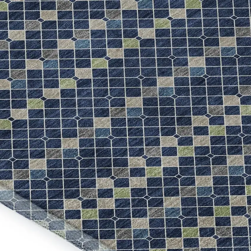 Navy Blue Gray And Silver Striped Washable Area Rug With UV Protection Photo 2