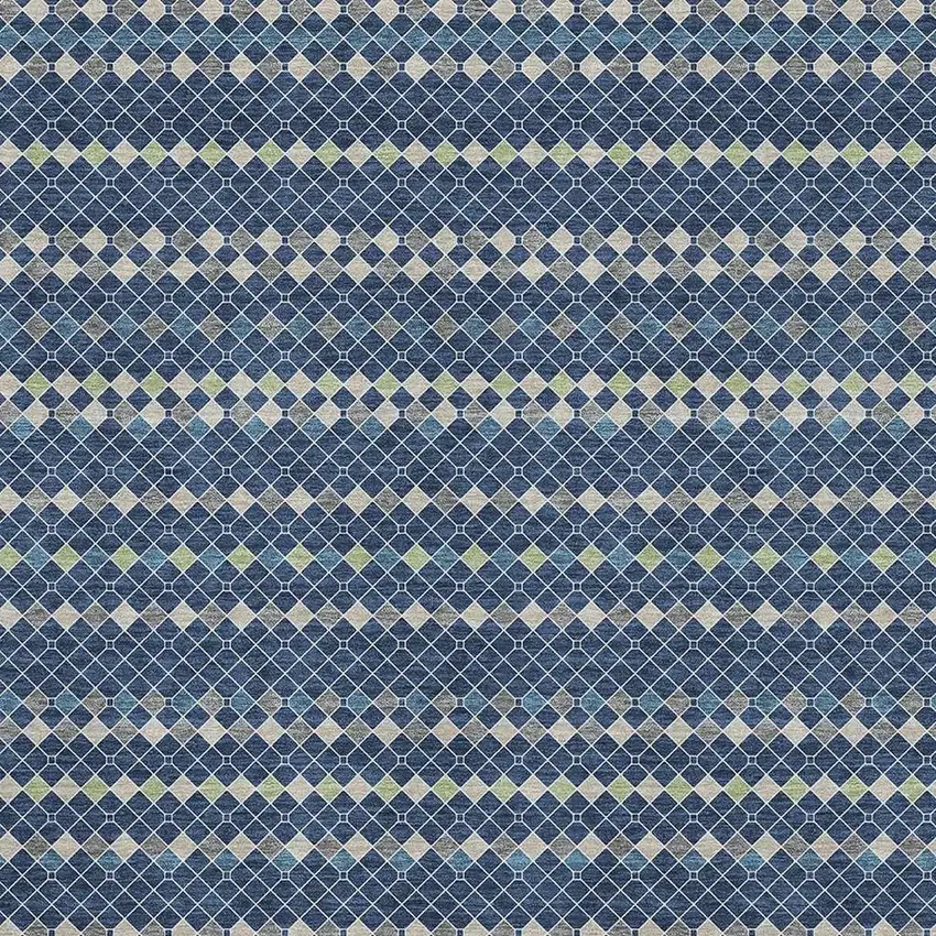 Navy Blue Gray And Silver Striped Washable Area Rug With UV Protection Photo 4