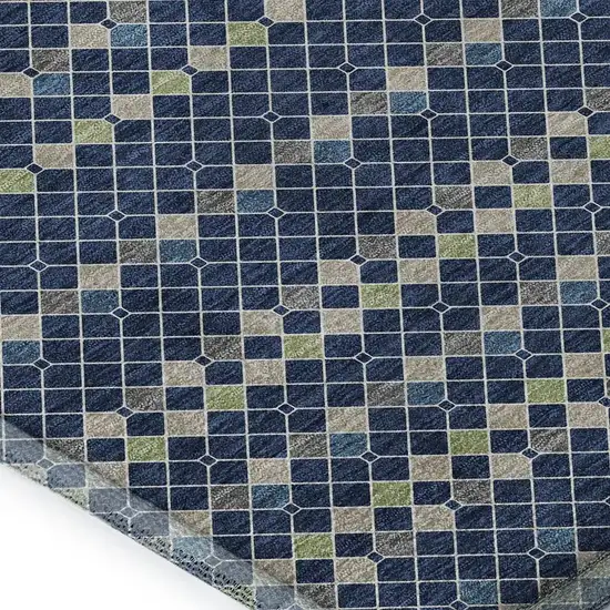 Navy Blue Gray And Silver Striped Washable Area Rug With UV Protection Photo 2