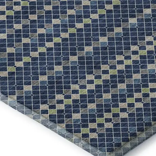 Navy Blue Gray And Silver Striped Washable Area Rug With UV Protection Photo 3