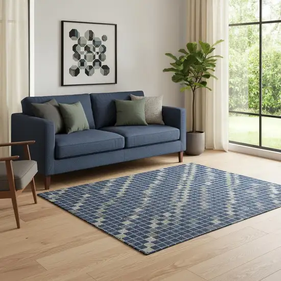 Navy Blue Gray And Silver Striped Washable Area Rug With UV Protection Photo 2