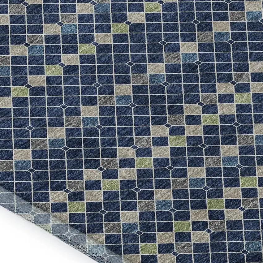 Navy Blue Gray And Silver Striped Washable Area Rug With UV Protection Photo 2