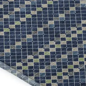 Photo of Navy Blue Gray And Silver Striped Washable Area Rug With UV Protection