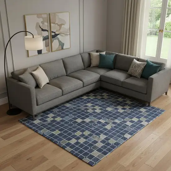 Navy Blue Gray And Silver Striped Washable Area Rug With UV Protection Photo 2