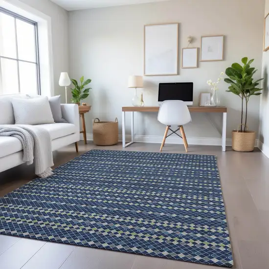 Navy Blue Gray And Silver Striped Washable Area Rug With UV Protection Photo 4