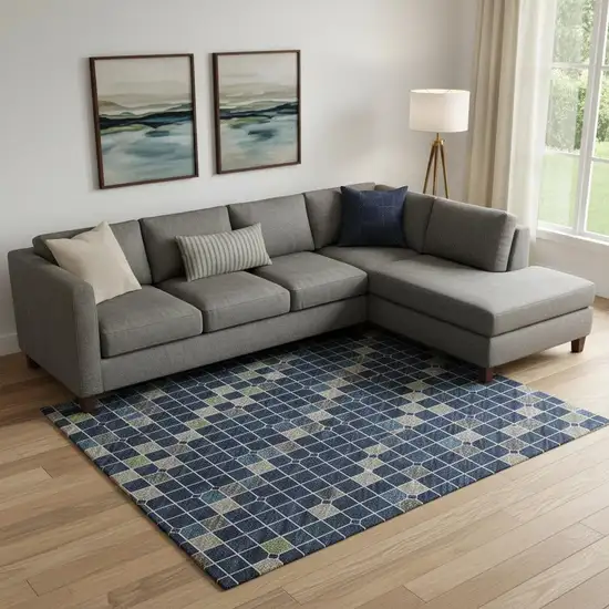 Navy Blue Gray And Silver Striped Washable Area Rug With UV Protection Photo 2