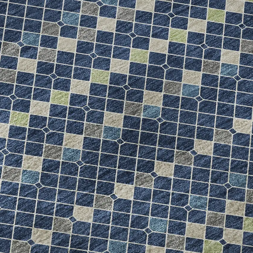 Navy Blue Gray And Silver Striped Washable Area Rug With UV Protection Photo 9