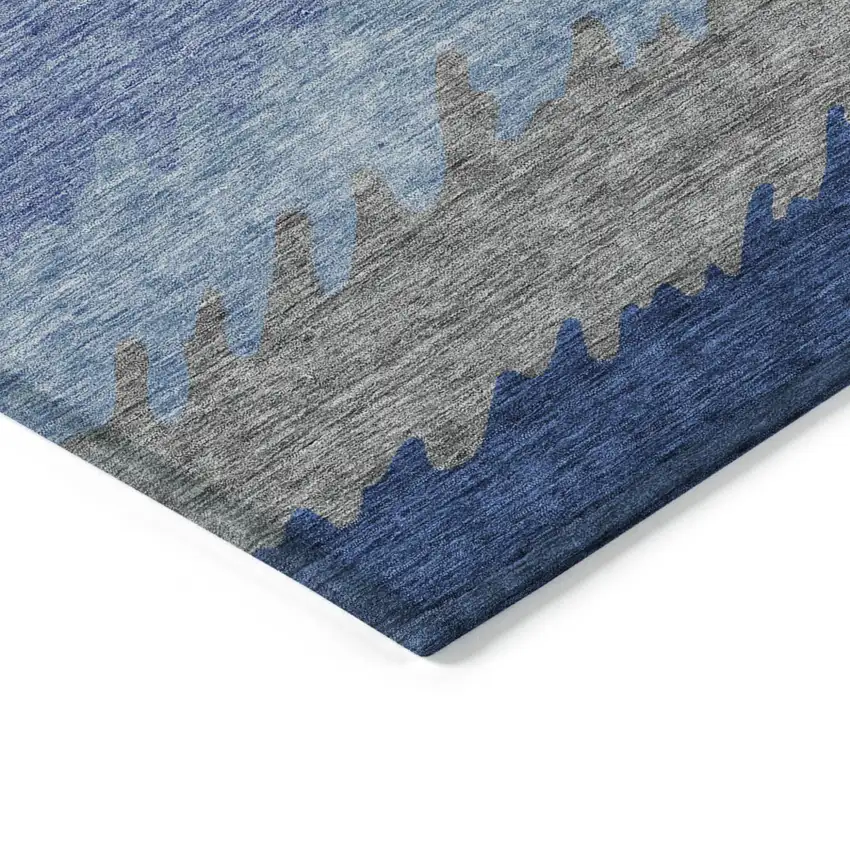 Navy Blue Gray And Silver Striped Washable Indoor Outdoor Area Rug Photo 4
