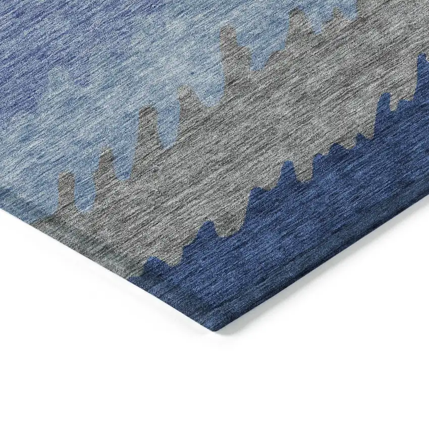 Navy Blue Gray And Silver Striped Washable Indoor Outdoor Area Rug Photo 4