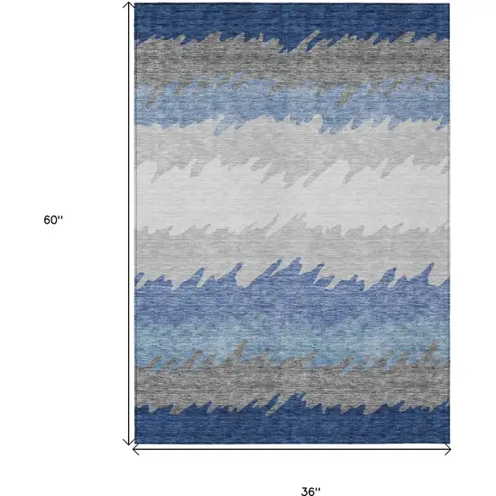 Navy Blue Gray And Silver Striped Washable Indoor Outdoor Area Rug Photo 9