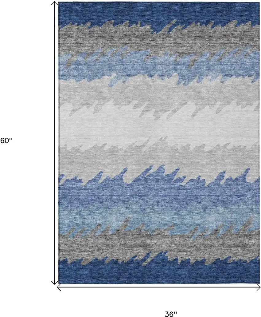 Navy Blue Gray And Silver Striped Washable Indoor Outdoor Area Rug Photo 9