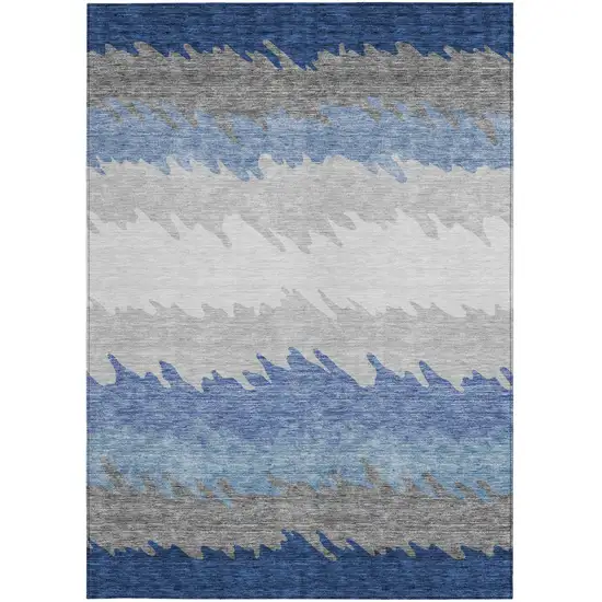 Navy Blue Gray And Silver Striped Washable Indoor Outdoor Area Rug Photo 5