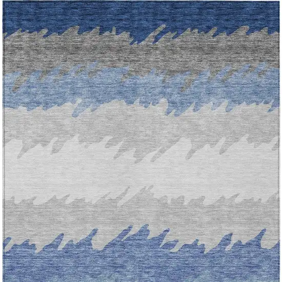 Navy Blue Gray And Silver Striped Washable Indoor Outdoor Area Rug Photo 5