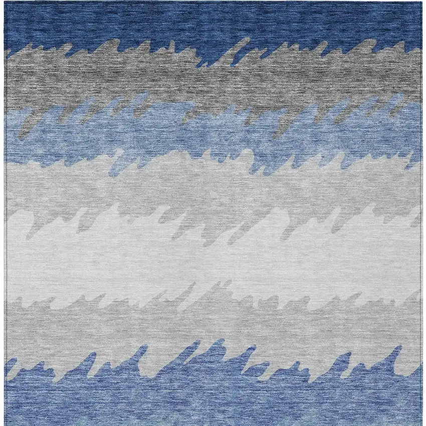 Navy Blue Gray And Silver Striped Washable Indoor Outdoor Area Rug Photo 5