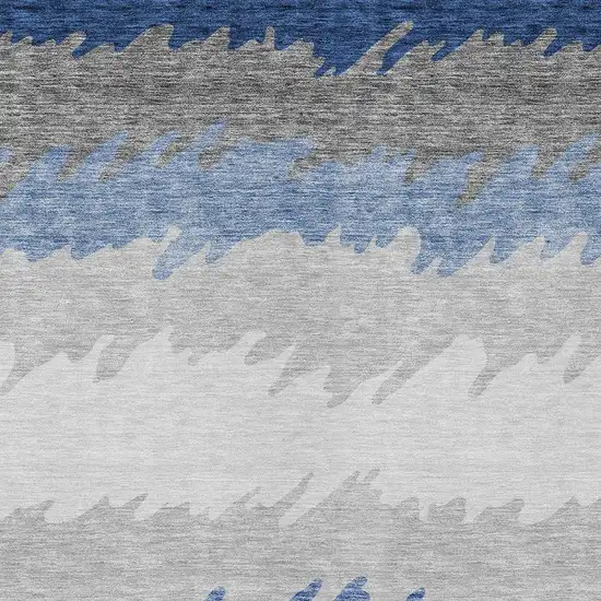 Navy Blue Gray And Silver Striped Washable Indoor Outdoor Area Rug Photo 4