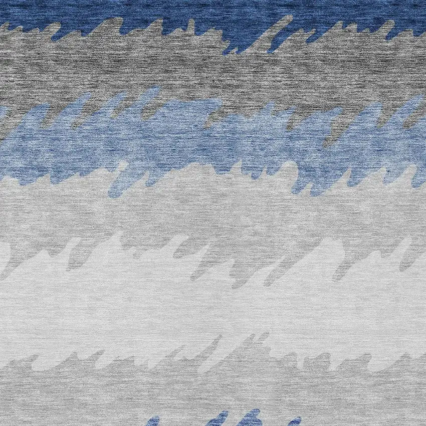 Navy Blue Gray And Silver Striped Washable Indoor Outdoor Area Rug Photo 4