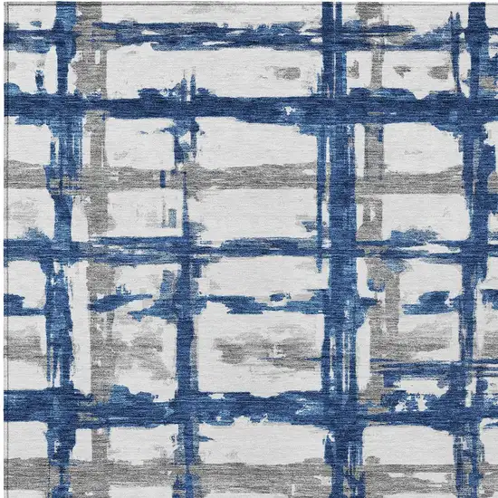 Navy Blue Gray And Silver Striped Washable Indoor Outdoor Area Rug Photo 4