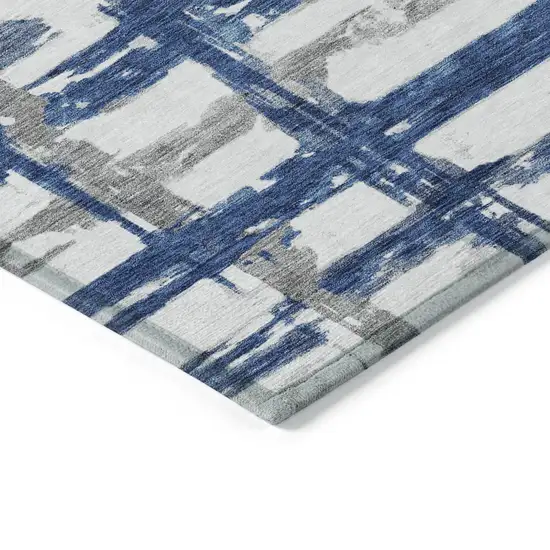 Navy Blue Gray And Silver Striped Washable Indoor Outdoor Area Rug Photo 3