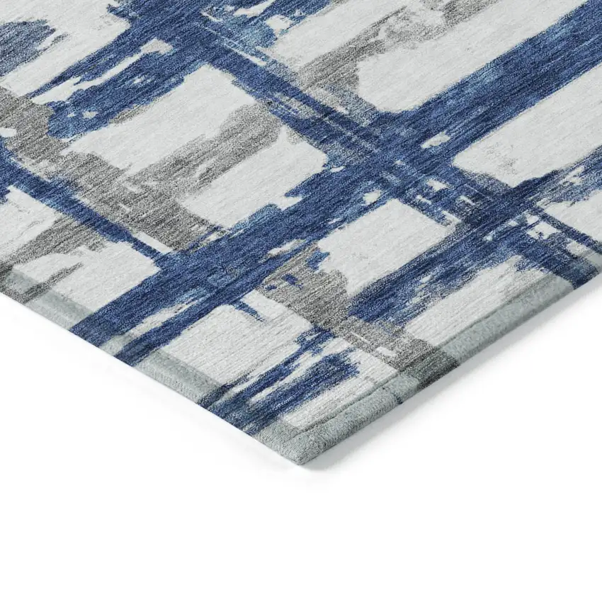 Navy Blue Gray And Silver Striped Washable Indoor Outdoor Area Rug Photo 3