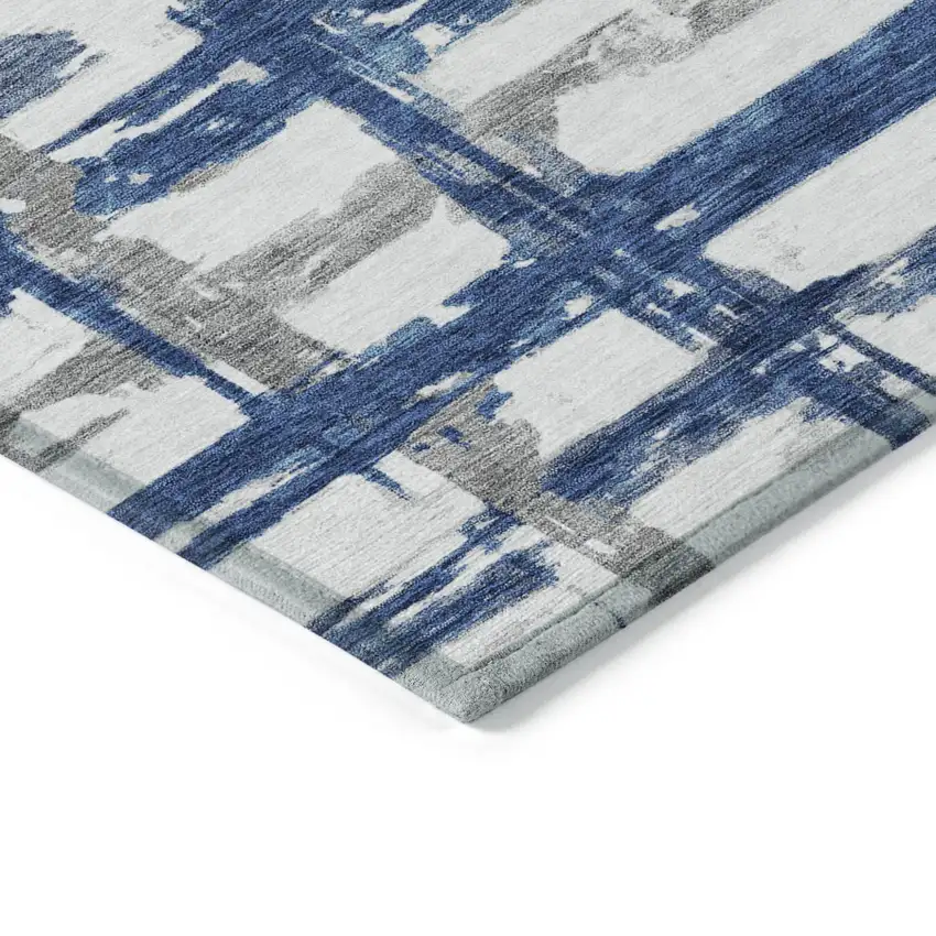 Navy Blue Gray And Silver Striped Washable Indoor Outdoor Area Rug Photo 3
