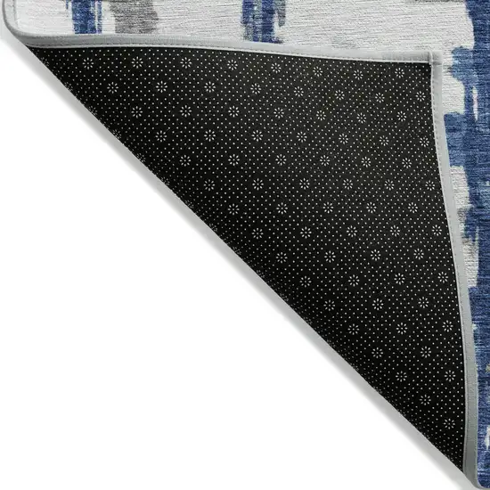 Navy Blue Gray And Silver Striped Washable Indoor Outdoor Area Rug Photo 2